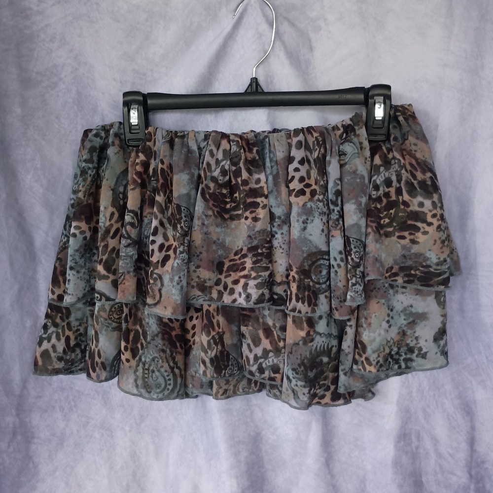 Monki Animal Paisley Print Tiered Ruffle Mini Skirt Small NWT